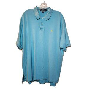 Polo Ralph Lauren Mens Teal Blue Cotton Short Sleeve Polo Shirt Yellow Pony XL